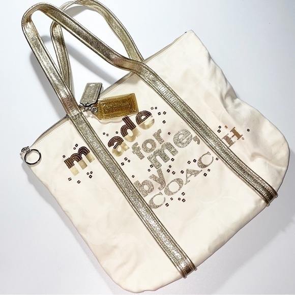 Coach Made For Me Gold Sequined Beige Shoulder Bag - Picture 1 of 8